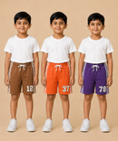 Kids Double Side Stripe Sports Shorts | Cotton Casual Shorts for Boys | Age 6-9 Years | Pack Of 3 Pieces Combo