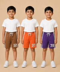 Kids Double Side Stripe Sports Shorts | Cotton Casual Shorts for Boys | Age 6-9 Years | Pack Of 3 Pieces Combo
