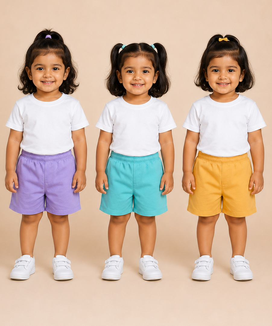 Pure Cotton Plain Shorts for Girls Kid with Elastic Age 3 Months to 4 Years (Pack of 3)
