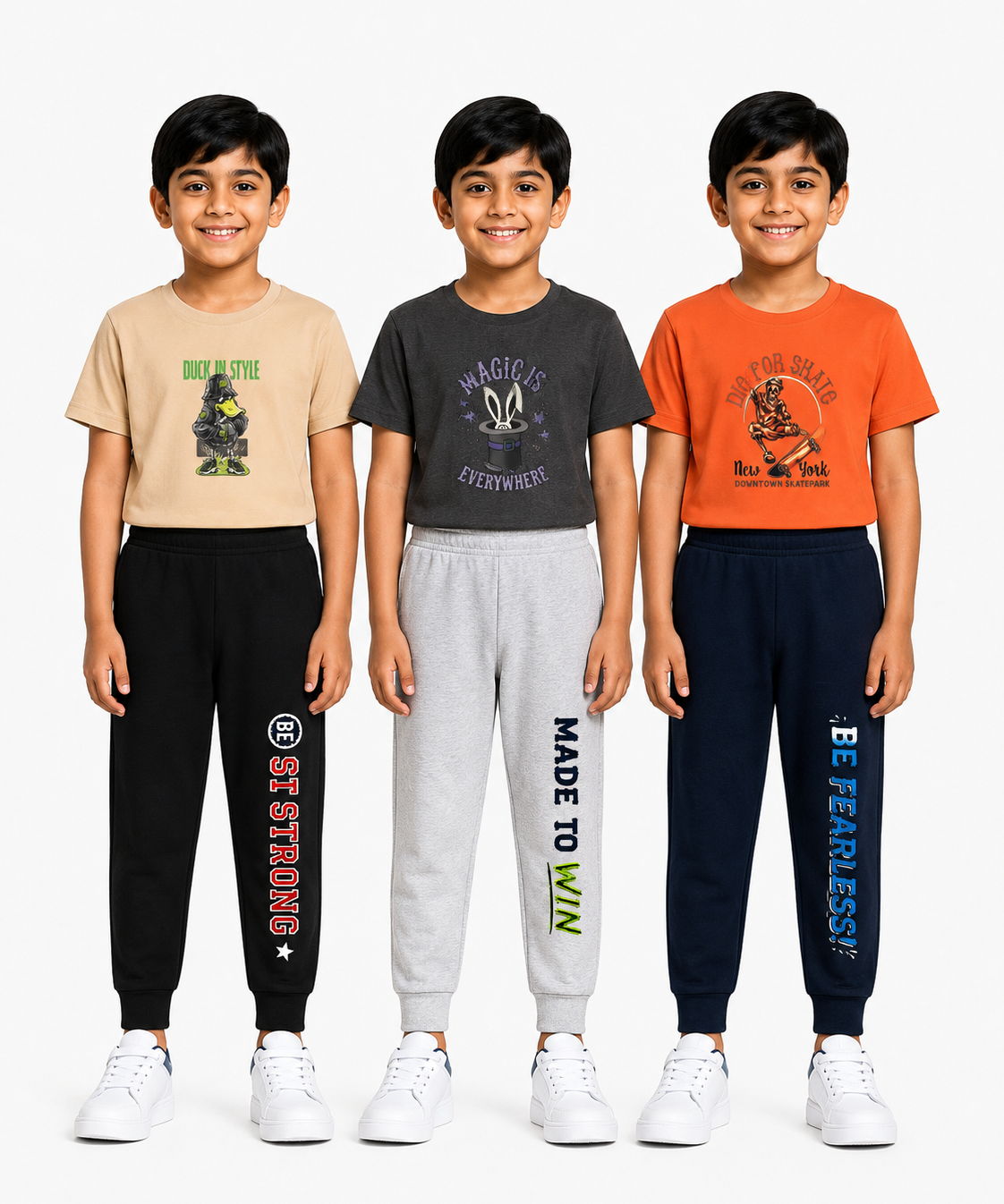 Boys Graphic Printed T-Shirt & Typography Track Pant Co-Ord Set | Age 2-5 Years | Pack Of 3 Set