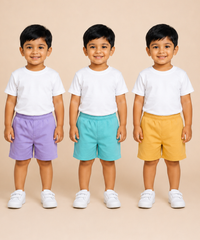 Pure Cotton Plain Shorts for Boys Kid with Elastic Age 3 Months to 4 Years (Pack of 3)