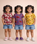 Kids Girls Cotton Printed T-shirt | 0 to 3 Years (Pack Of 3 Pieces)