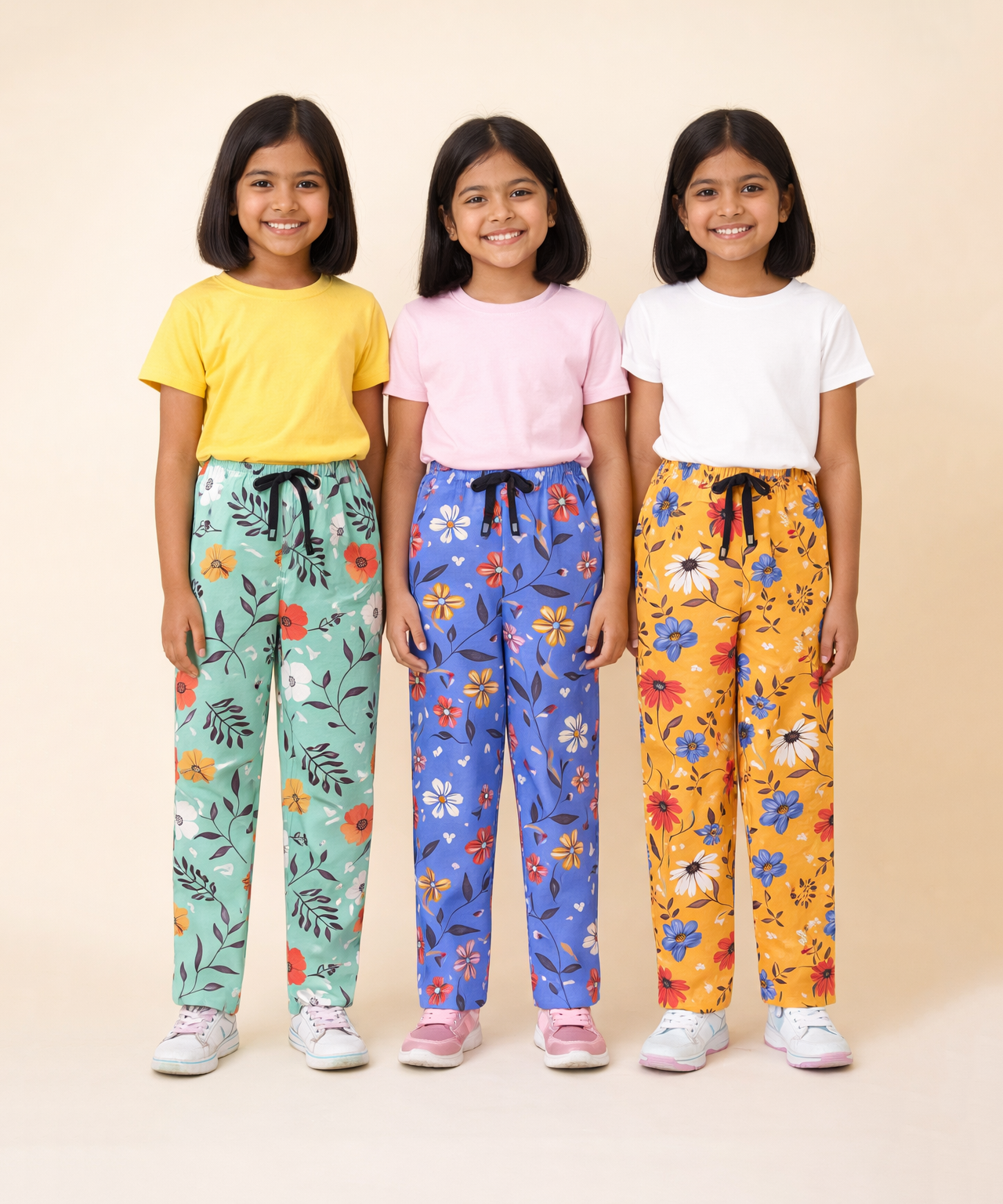 Girls Cotton Printed Track Pants (Pack of 3) | Nightwear & Casual | 6–9 Years