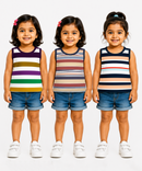 Cotton Stripes Girls Kids Sleeveless Tshirt (Pack of 3)