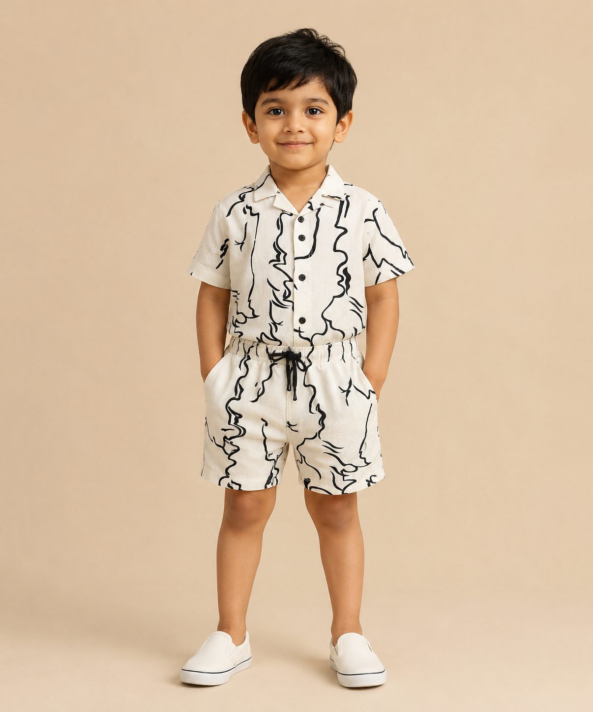 Polyester Printed Co-Ord Set for Baby Boys Casual Wear | Half Sleeve Shirt & Shorts Combo Set with Pocket | Age 1 to 10 Years