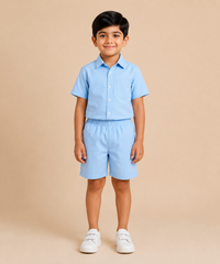 Polyester Plain Shirt and Shorts Set for Boy Kids Casual Wear Half Sleeve Co-Ord Set with Elastic Waist Shorts | Age 6 to 7 Years