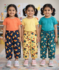 Pure Cotton Pajama Pant for Casual wear for Girl Kids Age 0 To 6 Years (Pack of 3)