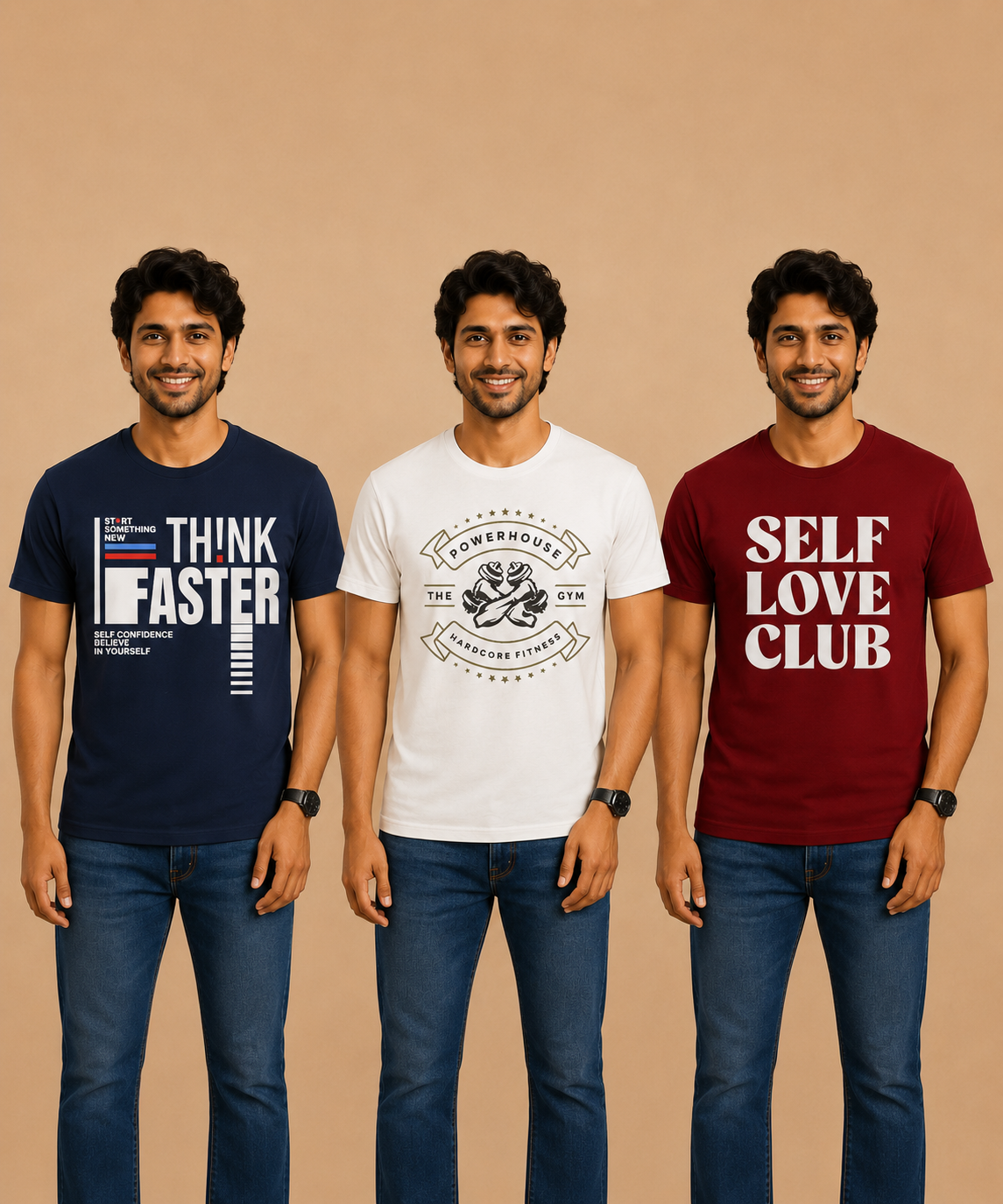 Men's Half Sleeve Printed Round Neck T-Shirt Combo (Pack of 3)