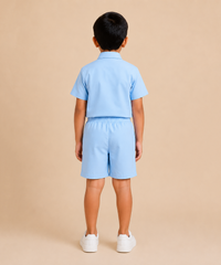 Polyester Plain Shirt and Shorts Set for Boy Kids Casual Wear Half Sleeve Co-Ord Set with Elastic Waist Shorts | Age 6 to 7 Years