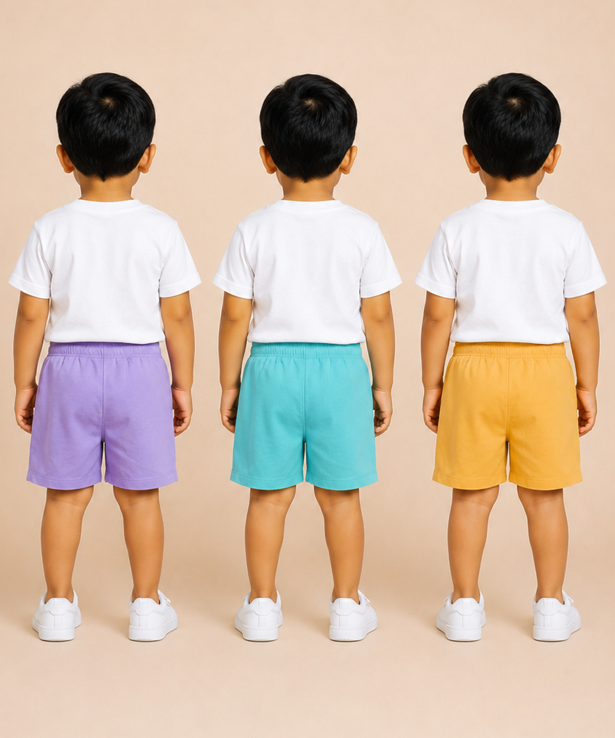 Pure Cotton Plain Shorts for Boys Kid with Elastic Age 3 Months to 4 Years (Pack of 3)