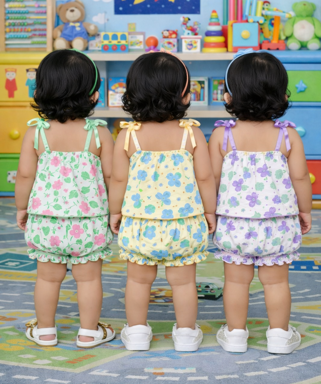 Boy & Girl Baby Printed Top Knot Dress | Top and Shorts Set | 100% Pure Cotton (Pack of 3 Sets Combo)