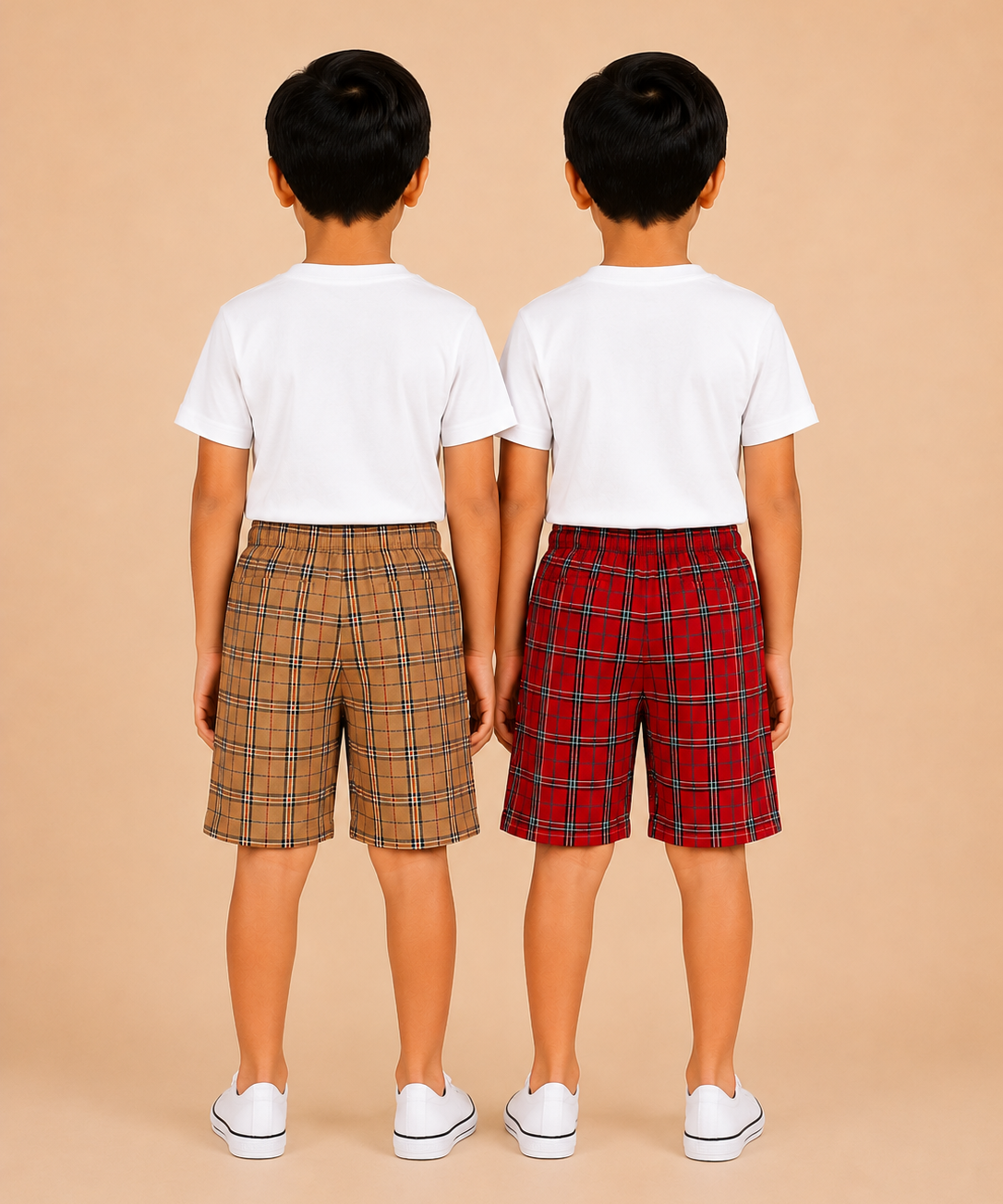 Kids Boys Checkered & Printed Cotton Shorts | Age - 5 to 10 Years | Soft Elastic Waist Casual Shorts | Combo Pack of 2 Pieces