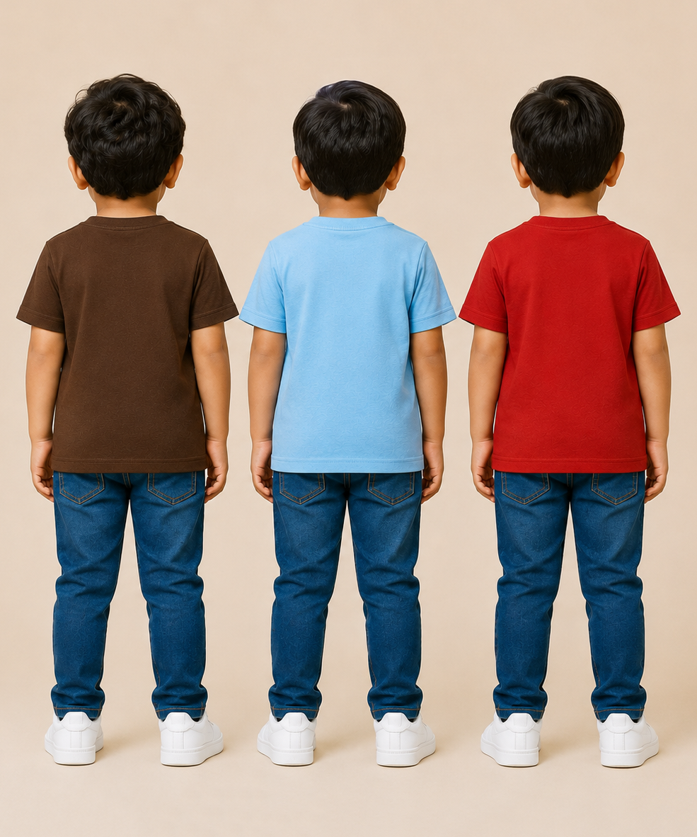 Kids Boys Popcorn Stripes Half Sleeve T-Shirt | Age 3 to 6 Years (Pack of 3 Pieces)