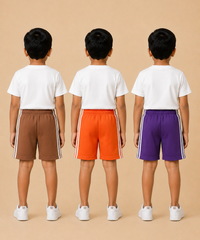 Kids Double Side Stripe Sports Shorts | Cotton Casual Shorts for Boys | Age 6-9 Years | Pack Of 3 Pieces Combo