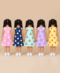 Girls 100% Cotton All Over Printed 2 To 5 Years Gown Dress/Frock Dress (Pack of 5)