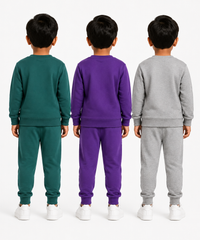 Boys Full Sleeve Cotton Winter Co-Ord Set | Typography Chest Printed Sweatshirt & Jogger Track Pant | Age 1 to 4 Years (Pack of 3 Sets)