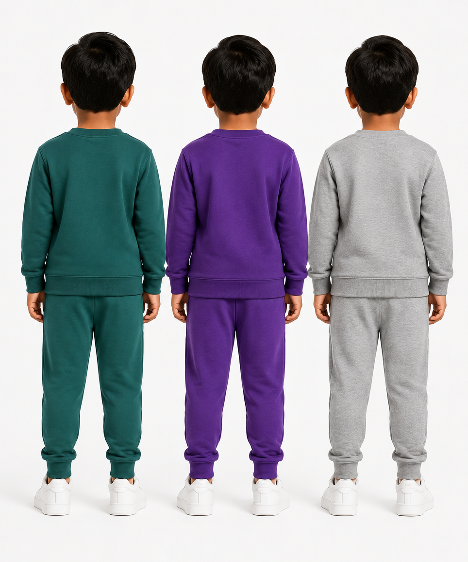 Boys Full Sleeve Cotton Winter Co-Ord Set | Typography Chest Printed Sweatshirt & Jogger Track Pant | Age 1 to 4 Years (Pack of 3 Sets)