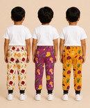 Kids Printed Cotton Track Pants for Boys | Soft Elastic Waist Full Length Joggers | Age 6 Months-5 Years | Pack of 3 Pieces