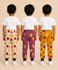 Kids Printed Cotton Track Pants for Boys | Soft Elastic Waist Full Length Joggers | Age 6 Months-5 Years | Pack of 3 Pieces