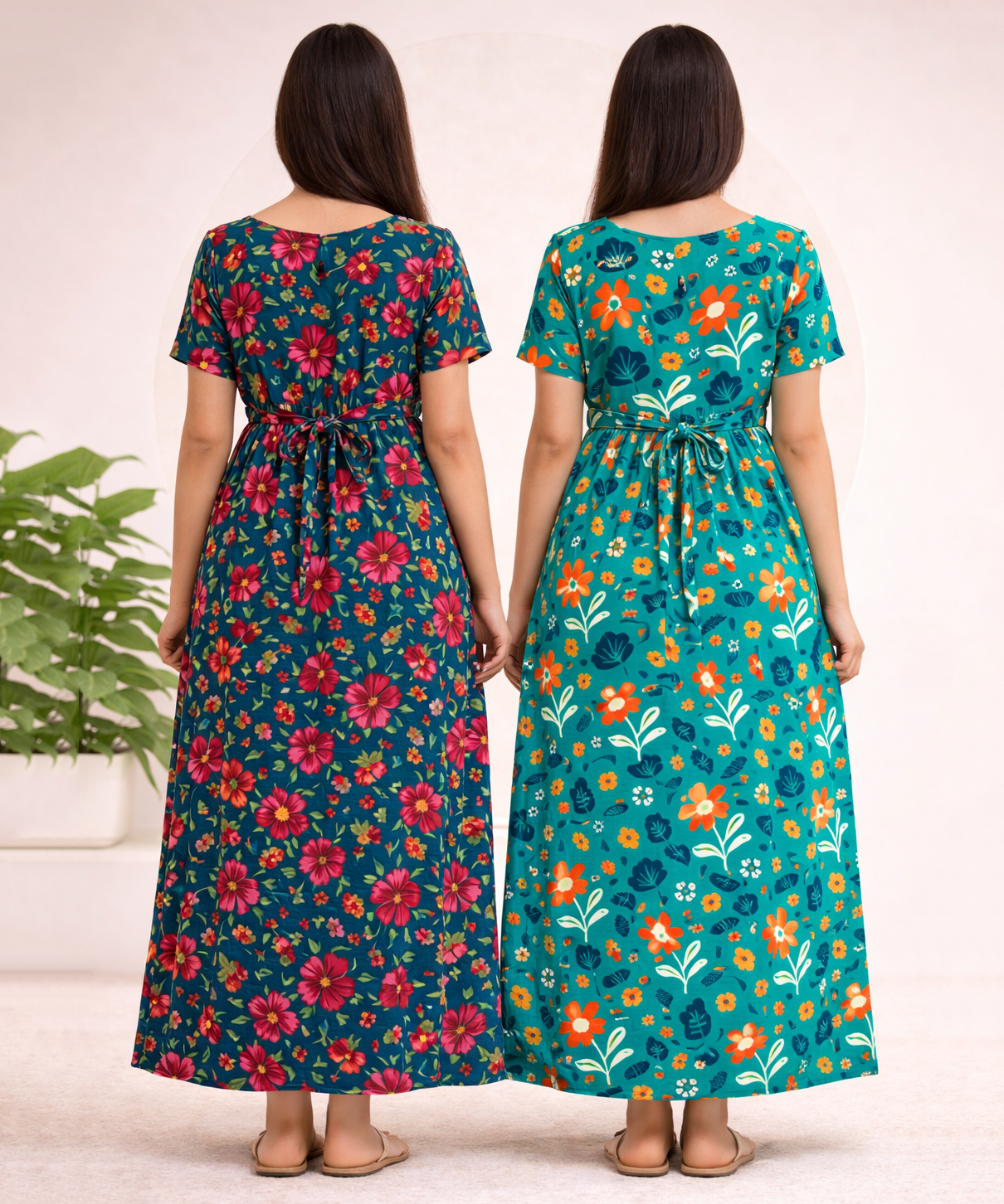 Maternity Feeding Maxi Dress | Nursing Friendly Nighty Style (Pack of 2 Pieces)