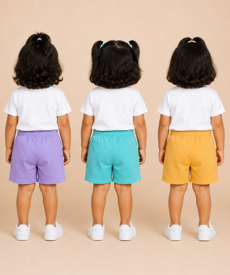 Pure Cotton Plain Shorts for Girls Kid with Elastic Age 3 Months to 4 Years (Pack of 3)