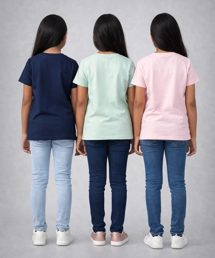 Girls Printed Casual Round Neck T-shirt (Pack of 3 Pieces)