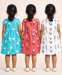 Girl Kids Frock 100% Cotton Floral Printed Gown Dress/Frock Dress | Age 1 to 8 Years (Pack of 3 Pieces)