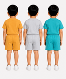Kids Typography Print T-Shirt & Shorts Co-Ord Set for Boys | Age 6 Months-3 Years | Pack Of 3 Set Combo