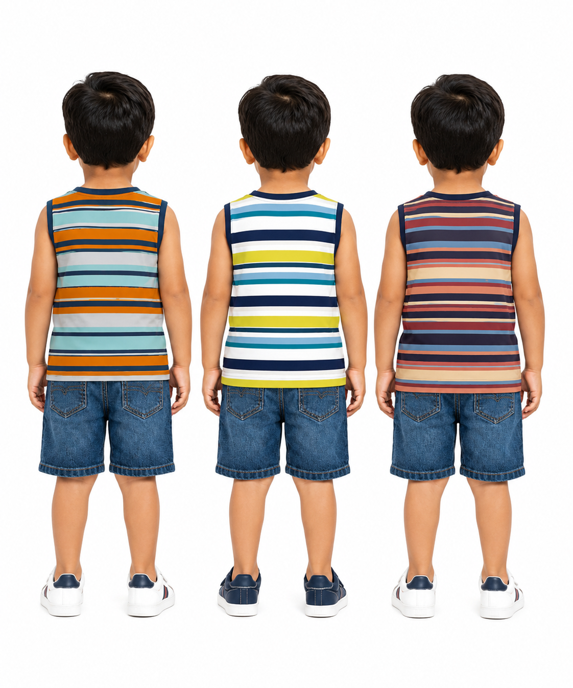 Cotton Stripes Kids Sleeveless Tshirt (Pack of 3)