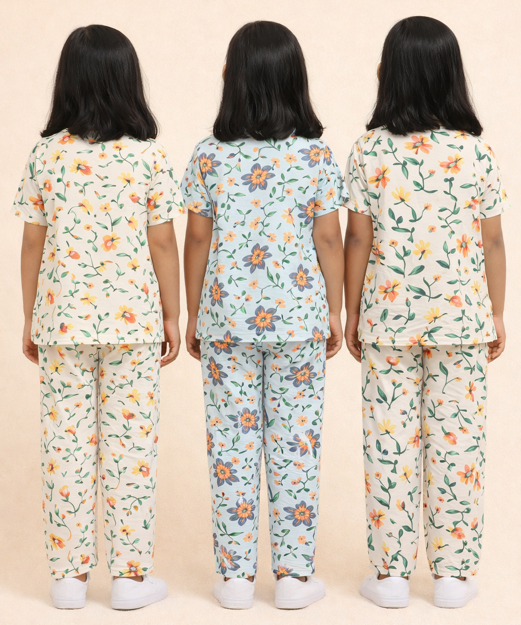 Girl Kids All Over Printed Co-ord Set | Tshirt and Pant | Age 2 to 10 Years (Pack of 3 Sets)