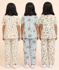 Girl Kids All Over Printed Co-ord Set | Tshirt and Pant | Age 2 to 10 Years (Pack of 3 Sets)