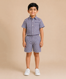 Polyester Checked Shirt and Shorts Set for Boy Kids Casual Wear Half Sleeve Co-Ord Set with Elastic Waist Shorts | Age 6 to 7 Years