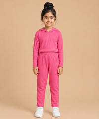 Girls Ribbed Hooded Co-Ord Set for Kids | Full Sleeve Hoodie Top & Track Pant Set | Age 1 to 10 Years | Casual Wear Outfit for Girls