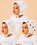 Baby Muslin Cotton Printed Bonnet Cap with Chin Tie – Soft & Comfortable Infant Headwear | 0–12 Months (Pack of 3)