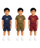 Kids Cartoon Print T-Shirt & Shorts Co-Ord Set for Boys | Age 6 Months-3 Years | Pack Of 3 Set Combo