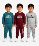 Boys Full Sleeve Cotton Winter Co-Ord Set | Typography Chest Printed Sweatshirt & Jogger Track Pant | Age 1 to 4 Years (Pack of 3 Sets)