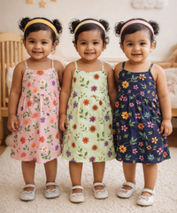 Girl Baby Sleeveless Cotton Frock Printed with Underwear | Age 0 to 6 Months (Pack of 3 Pieces)