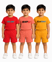 Kids Typography Print T-Shirt & Shorts Co-Ord Set for Boys | Age 6 Months-3 Years | Pack Of 3 Set Combo
