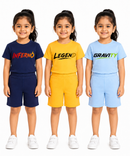Kids Typography Print T-Shirt & Shorts Co-Ord Set for Girls | Age 6 Months-3 Years | Pack Of 3 Set Combo