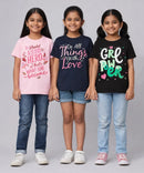 Girls Printed Casual Round Neck T-shirt (Pack of 3 Pieces)