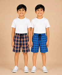 Kids Boys Checkered & Printed Cotton Shorts | Age - 5 to 10 Years | Soft Elastic Waist Casual Shorts | Combo Pack of 2 Pieces