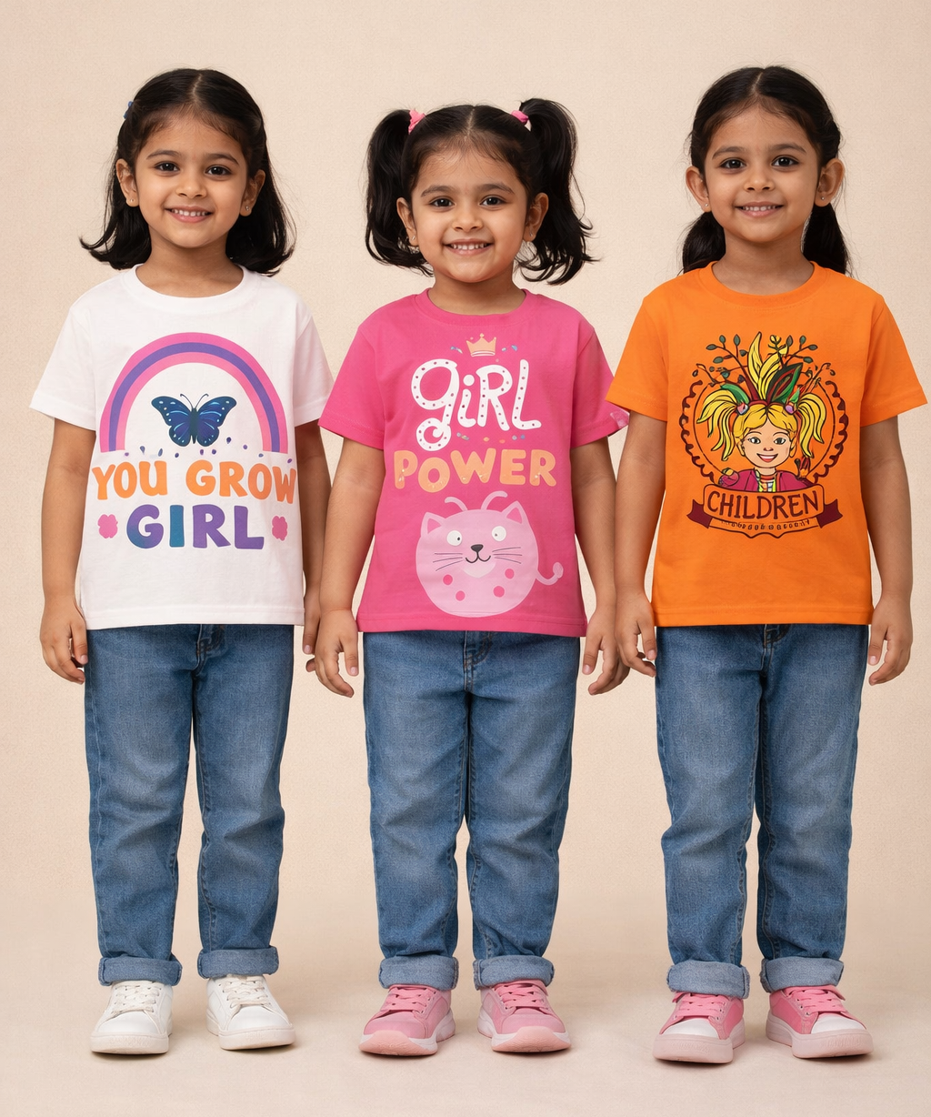 Kids 100% Cotton Fine Tshirt With Printed Multi Colour | Age 1 to 6 Years (Pack of 3 Pieces)