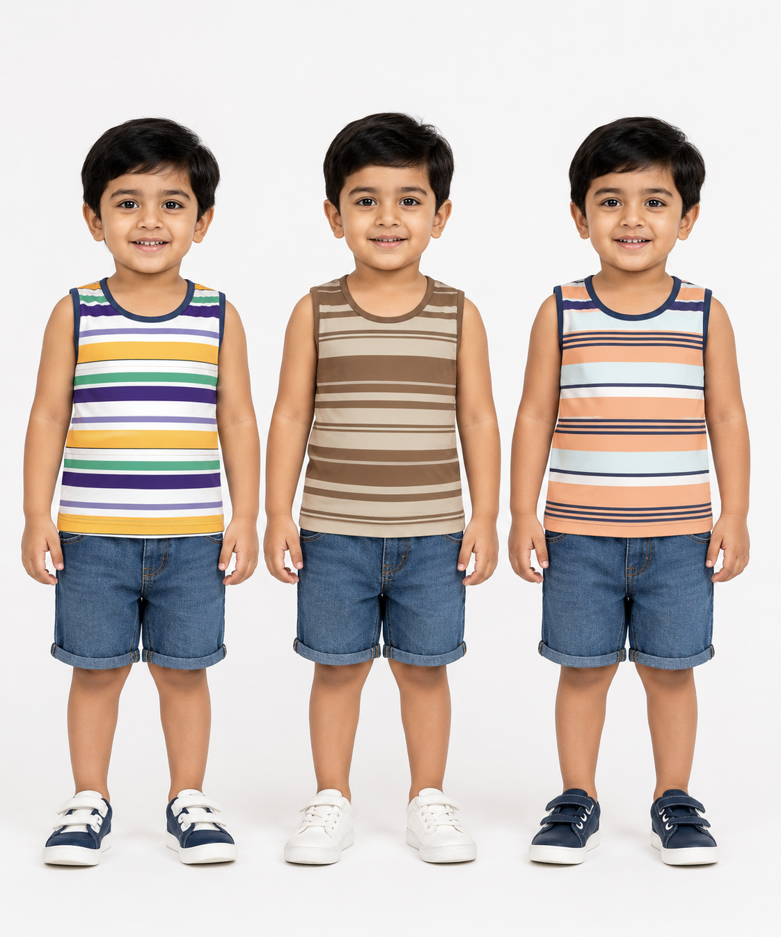 Cotton Stripes Kids Sleeveless Tshirt (Pack of 3)