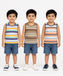 Cotton Stripes Kids Sleeveless Tshirt (Pack of 3)