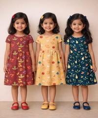 Girl Kids Frock 100% Cotton Floral Printed Gown Dress/Frock Dress | Age 1 to 8 Years (Pack of 3 Pieces)