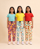 Girls Cotton Printed Track Pants (Pack of 3) | Nightwear & Casual | 6–9 Years