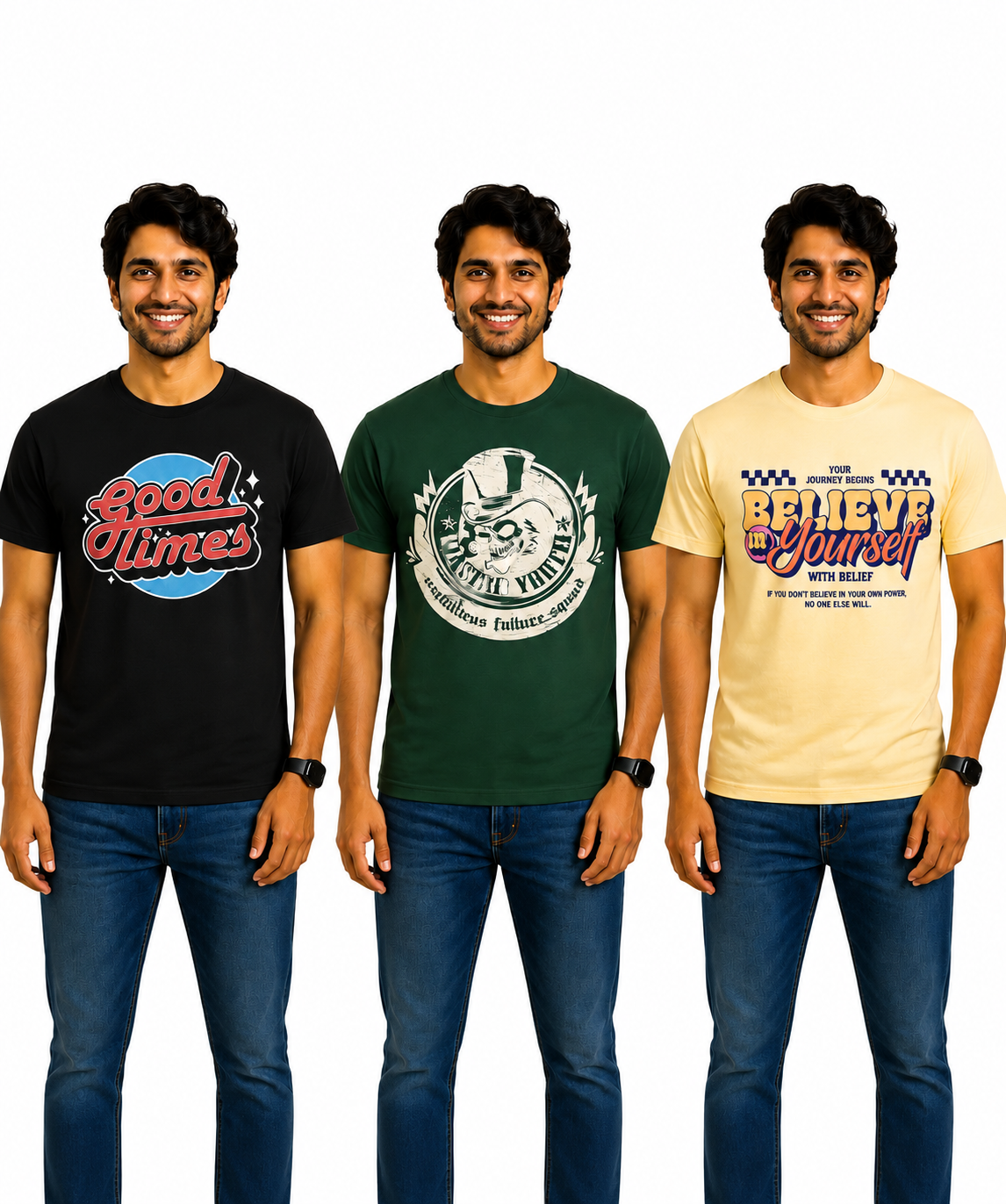 Men's Half Sleeve Printed Round Neck T-Shirt Combo (Pack of 3)