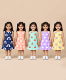 Girls 100% Cotton All Over Printed 2 To 5 Years Gown Dress/Frock Dress (Pack of 5)