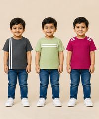 Kids Boys Popcorn Stripes Half Sleeve T-Shirt | Age 3 to 6 Years (Pack of 3 Pieces)