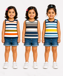 Cotton Stripes Girls Kids Sleeveless Tshirt (Pack of 3)